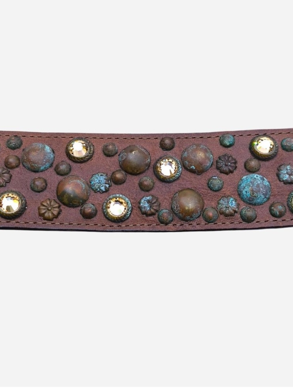 Floral Tapestry Shoulder Bag with Studded Leather Straps - Brown & Multicolor - Picture 8 of 8
